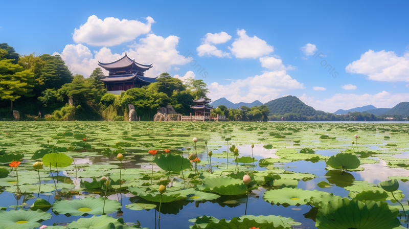山庄的荷花池清晰的摄影图图片,高清,摄影图,摄影图片,图片大全,摄影图免费下载